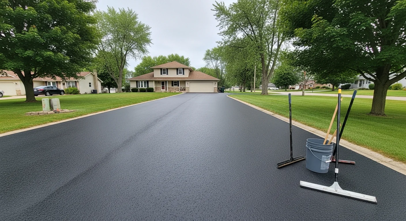 Altoona Wisconsin residential street with well-maintained asphalt driveway near Lake Altoona